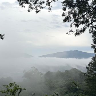 雲海の中からのぞく金剛山　神秘的
右　金剛山　左　葛城山　