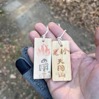 林道に出て天狗山の取り付きまで行く途中で地元のおじ様と出会いお話しして木札頂きました！
ありがとうございます😊