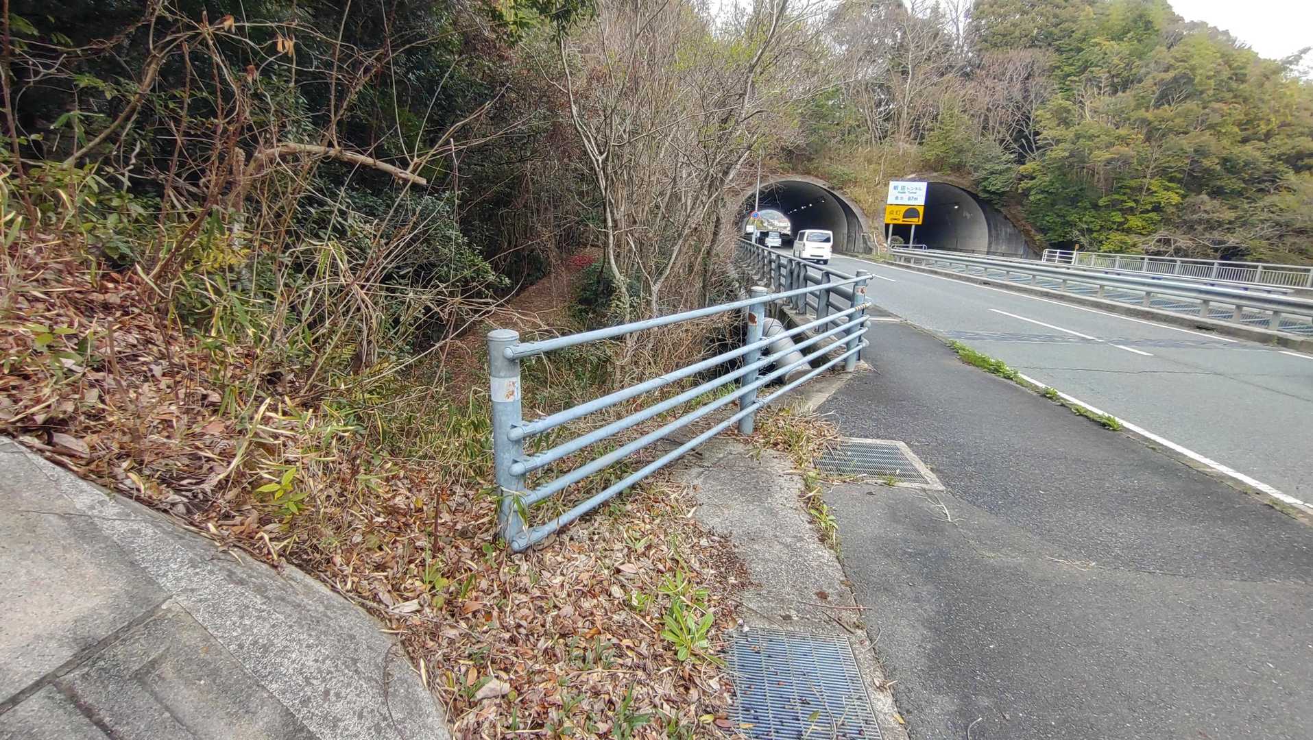 朝田墳墓群下のトンネル手前。
下を眺めると、何か道がありそう。
