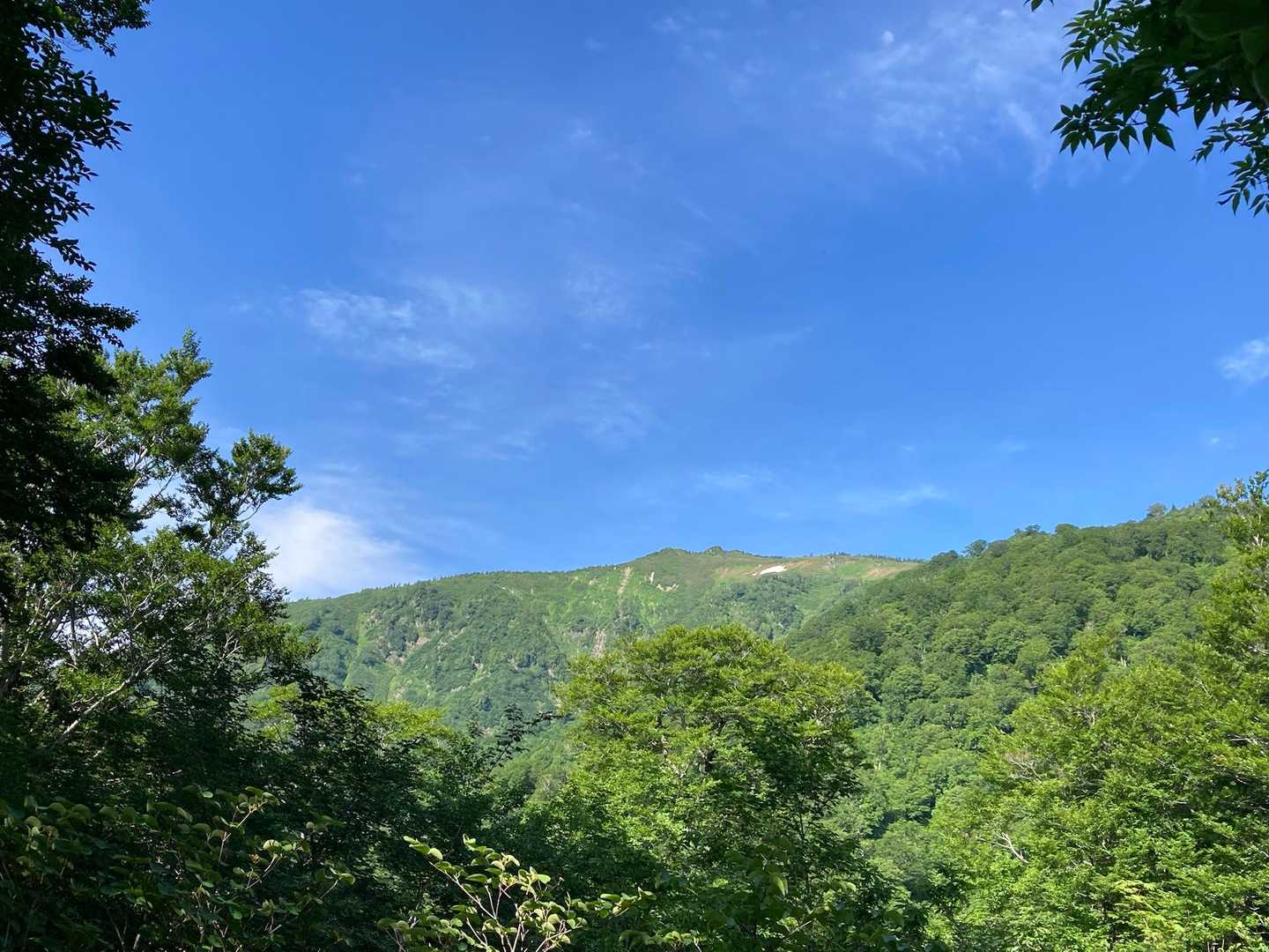 立派な山がどーん⛰️
頂上付近拡大すると３つの岩見たいなのが見えるから三岩岳🪨なのだろうか？