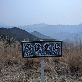 山頂看板、奥に局ヶ岳