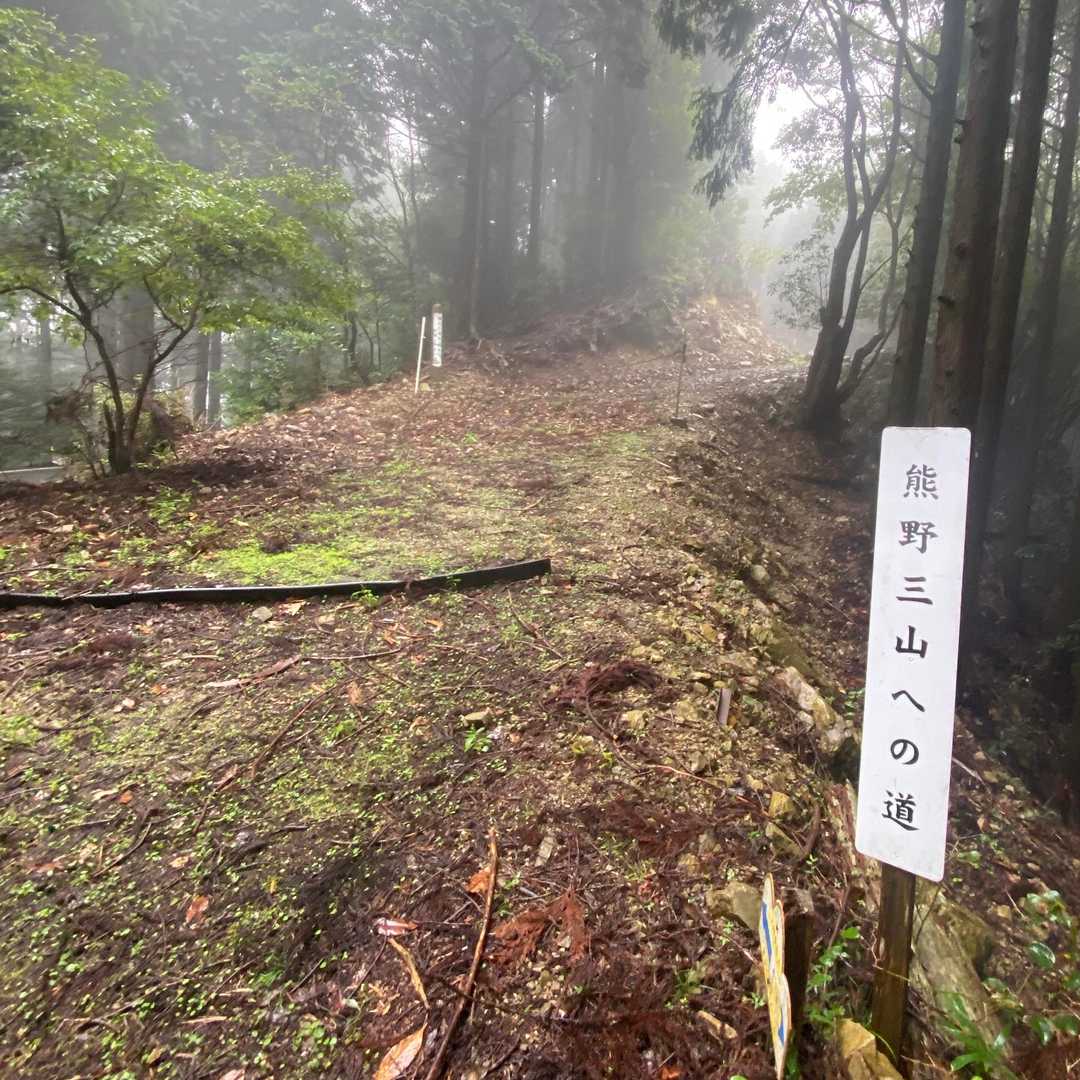 登山口 
林道のような山腹を削った登山道
