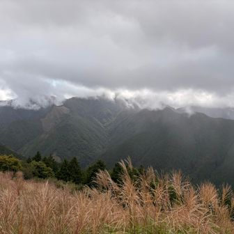 雲の後ろ側が弥山方面