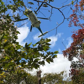 ヘリコプターが雲母峰Ⅱ峰でホバリングしてたので、事故かと思ったら訓練とのこと。見学させていただきありがとうございました。すごい操縦技術、連携でした。