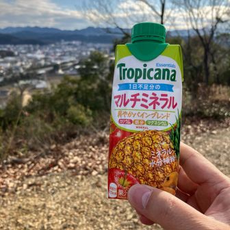 山頂手前のベンチでトロピカーナをゴクリ。
冷たくて美味しい！😋