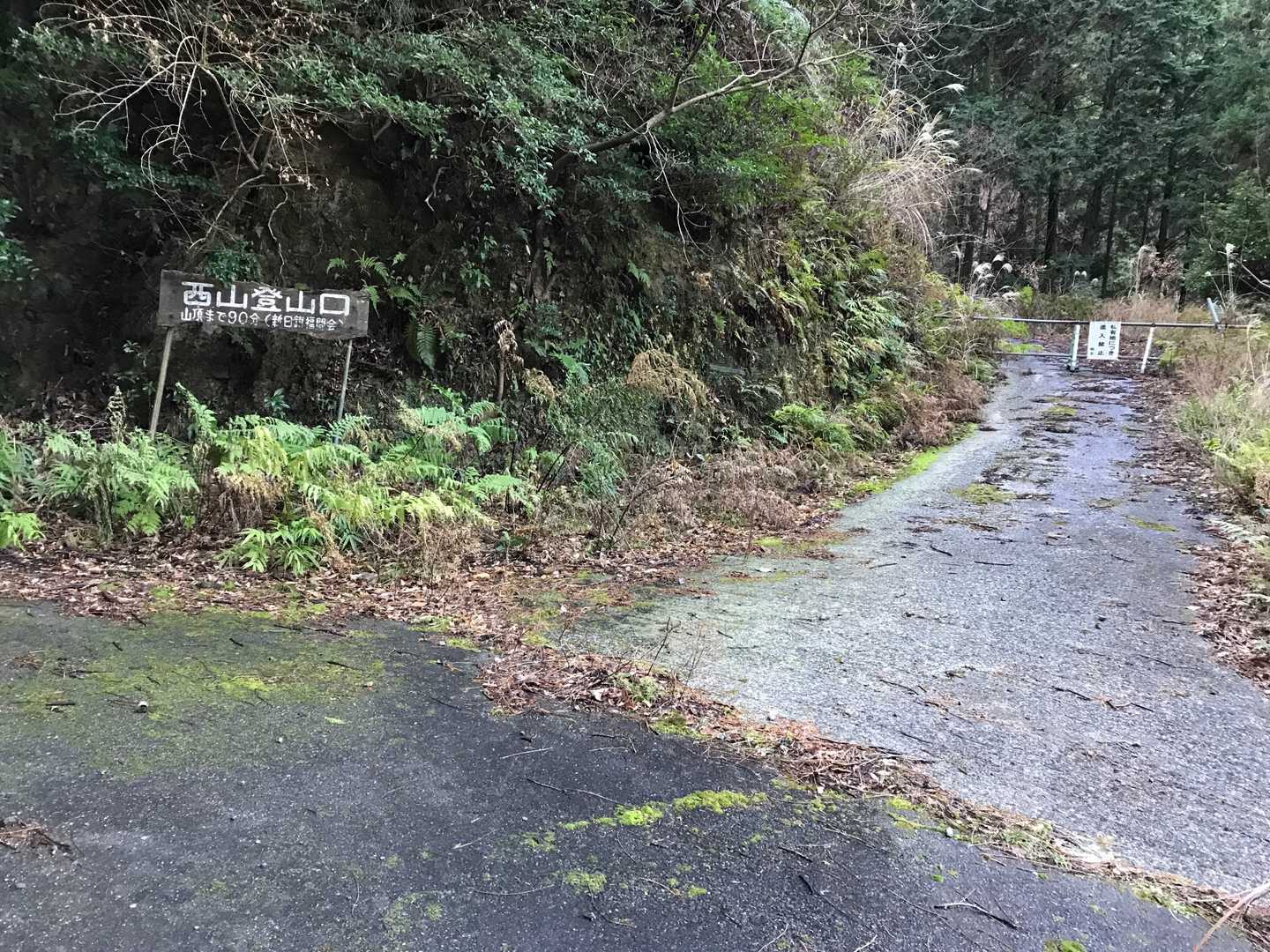 西山登山口。
左側から登る。