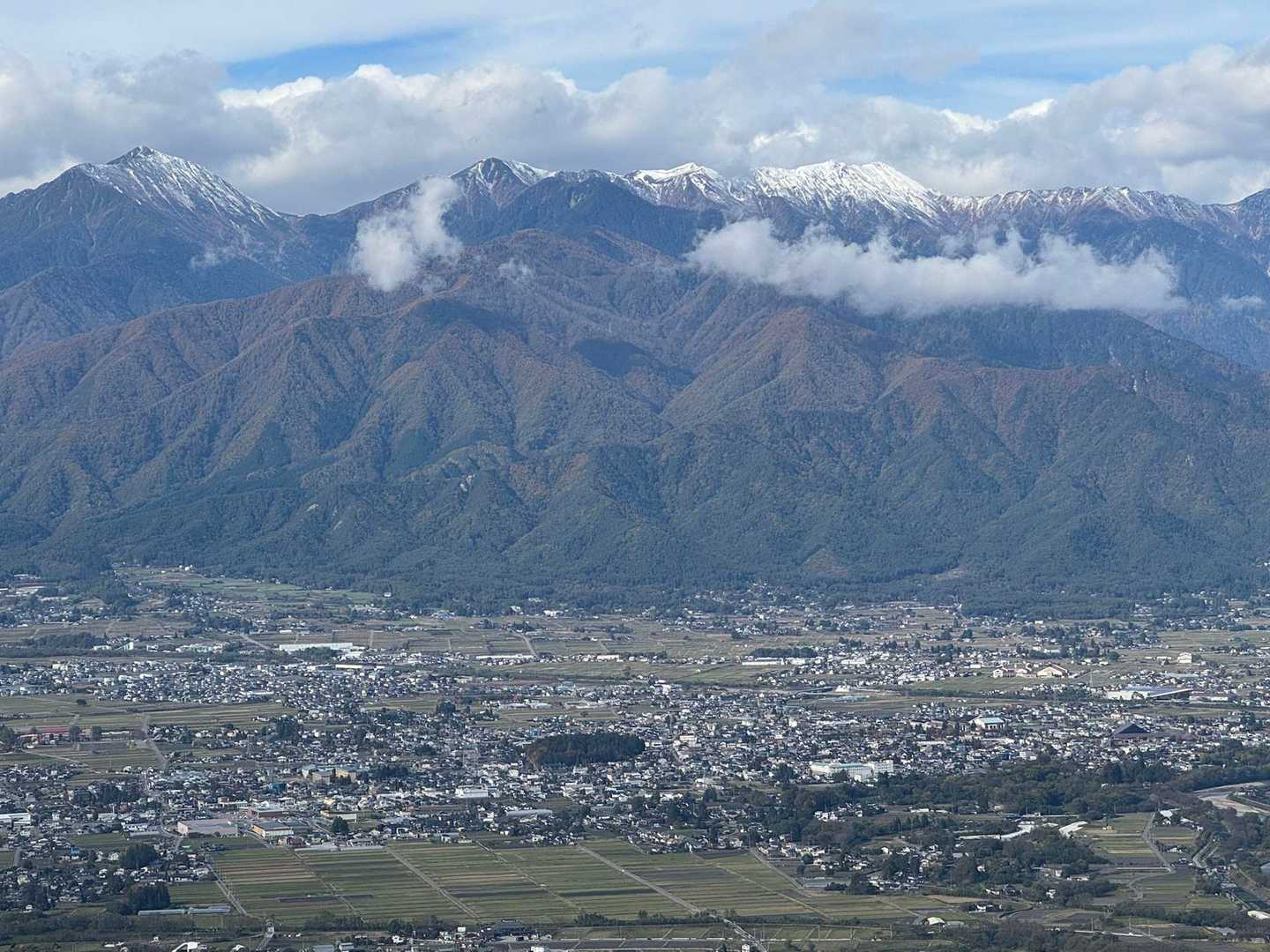 左端が常念岳2857m、右手の真っ白な山がパノラマ銀座最高峰の大天井岳（おてんしょだけ）2922mです。
常念岳も厳冬期に同行登山を依頼されているので登りに行こうと思っています🏔️😊