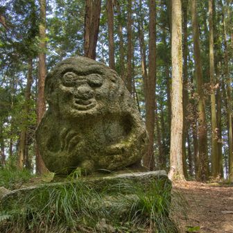 飛鳥時代の猿石に出合う。この愛嬌のある宇宙人のような表情は、何故かホッとする。