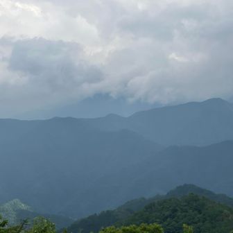 奥に富士山。三方分山の上のあたりあたりだろうか。