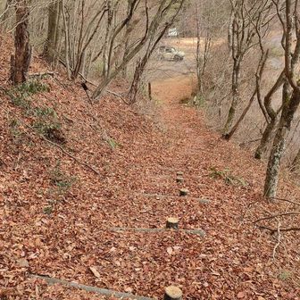 反時計回りルートで下山、
スタート地点駐車場の反対側にぶじ到着