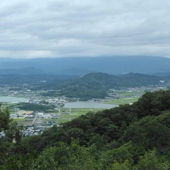 大岩展望から三野平野西半分恩恵の国市池・豊中平野への勝田池