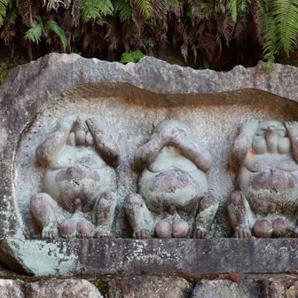 みざる・きかざる・いわざるかと思いきや、これはタヌキです。みたる、きかたる、いわたる？いや意味わからん。