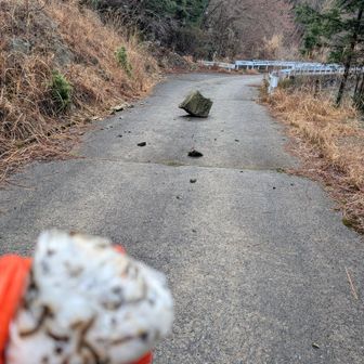 朝ごはんはおににり🍙。
塩昆布と韓国海苔と梅と胡麻。
手製おにぎりが美味しく食べられる、私的には短い季節。

落石あり‥
小さい車ならかわせないことも無いかもだけど私はむり🫠
