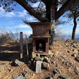 滑落せずになんとか頂上に着きました。山頂には予想通り亥の祠がありました🐗