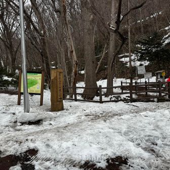 国道から藻岩山スキー場方面へ坂道を登って、藻岩山登山口に到着。