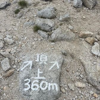 水晶小屋から野口五郎まで3時間なのに、途中でシャリバテ起こし、ガスってきたし、頂上に行くか迷う。