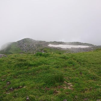 室堂山の雪渓、ガスが出てきた😭