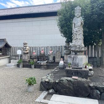 チョイと滑稽な観音様【南無】／奥に厄捨場の説明板