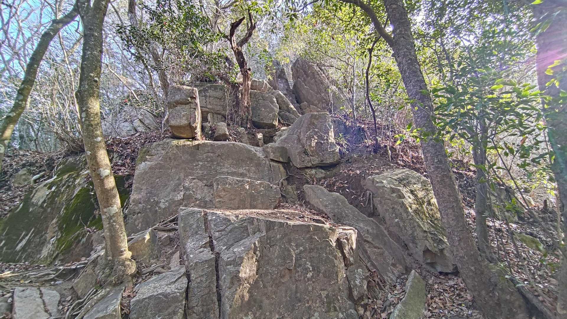 西峰を出て、右田ヶ岳へ。
岩の登り道！