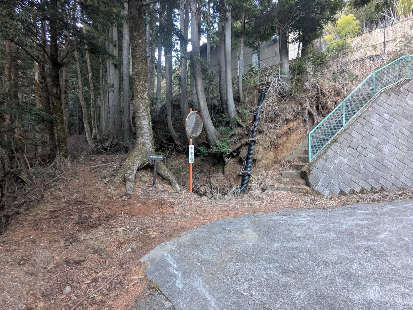 登山口は右の階段です   看板なかったらまっすぐ行っちゃう