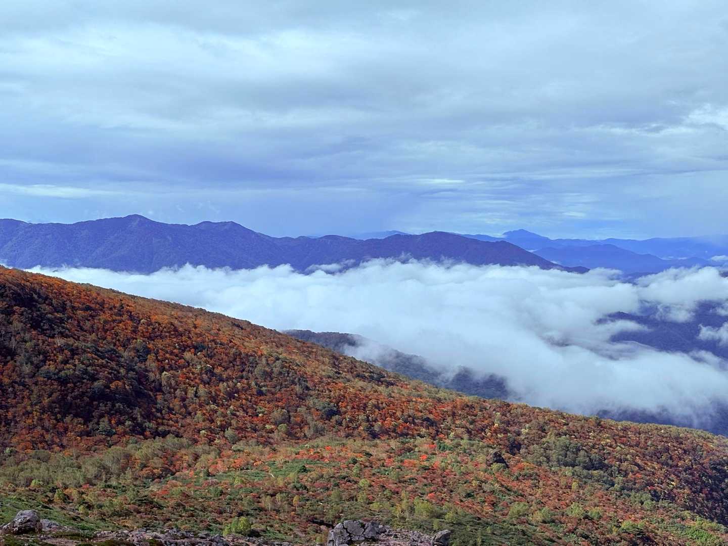 紅葉と雲海の向こうに燧ヶ岳？