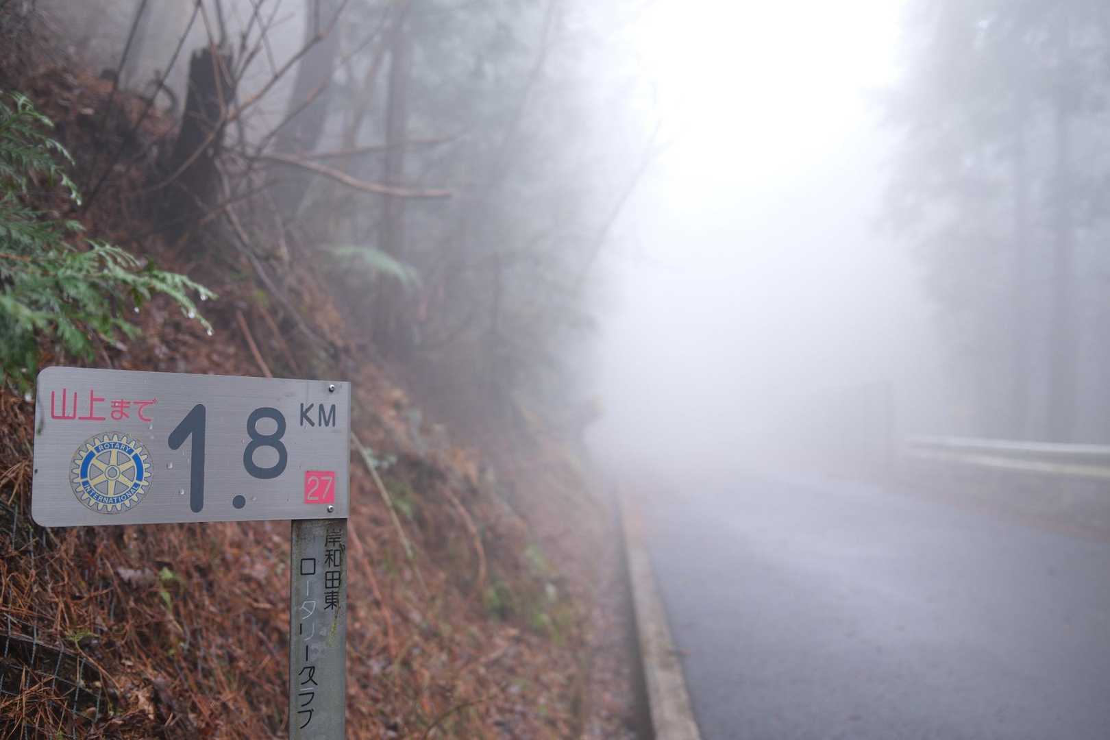 林道へ！霧で前が見えない😭