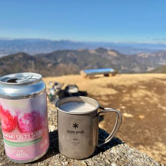 堂平山山頂で
友達が持ってきてくれたスモモのクラフトビールで乾杯🍻
極上に美味しかった！ありがとう🤍

堂平山山頂は開放的&300°ビュー
ベンチは3つか4つ
天文台駐車場側にはテーブルとイスあり