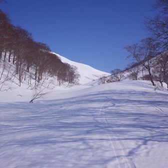 石跳川沿いはまだ雪豊富