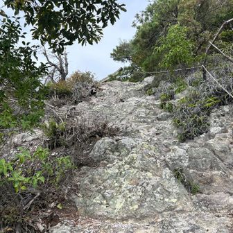 岩場多し。
楽しいけど、暑い。
時計回りで登ると、登りコースはロープを設置してもらってるので安心。
下りコースはロープ無しのザレた道なので、かなり滑ってヒヤッとしました。