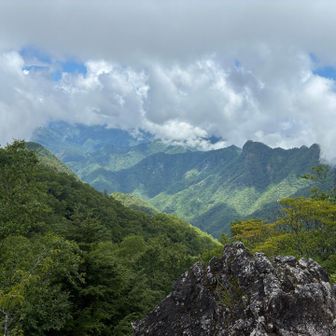 山頂はガスガスだったけど、下山中少し晴れてきた