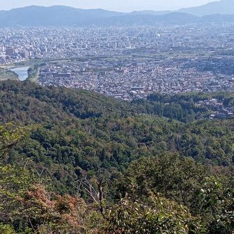 今日も薄っすら鈴鹿山系見えます。
良き良きお山です👏
桂川、右に右に嵐山渡月橋！