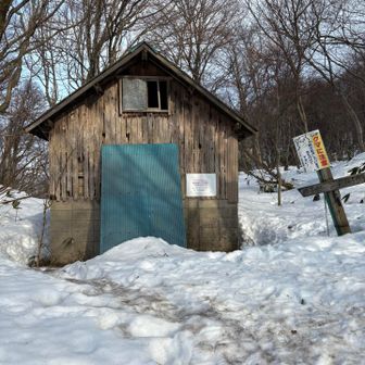 小屋のあたりで雪こんなもん