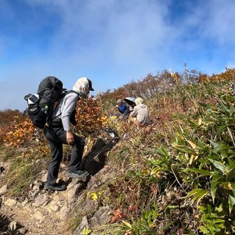 笹平分岐　焼山方面へ行く息子と別れる