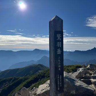 鷲羽岳到着、槍も見える