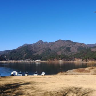 道の駅かつやまから出発、河口湖のほとりです。