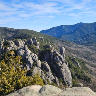 東方面の岩々と右端に金峰山の五丈岩