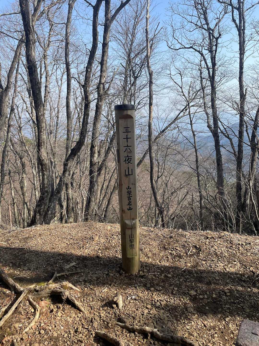 で、ついにここ！！
昨年の登山部忘年会in高尾山にて初めて知った二十六夜山。
名前がおしゃれだから行こうかなと思って行ったものの、相変わらずの詰めの甘さで都留の二十六夜山へ行ってしまったのだ！バカすぎる🤣
山頂から高尾山あそこかぁ〜ってやりたかったのに🤣
ここが高尾山から見える秋山の二十六夜山です👍

ていうか普通に考えて高尾山から都留市見えないよね。
普通に考えて上野原だよね。