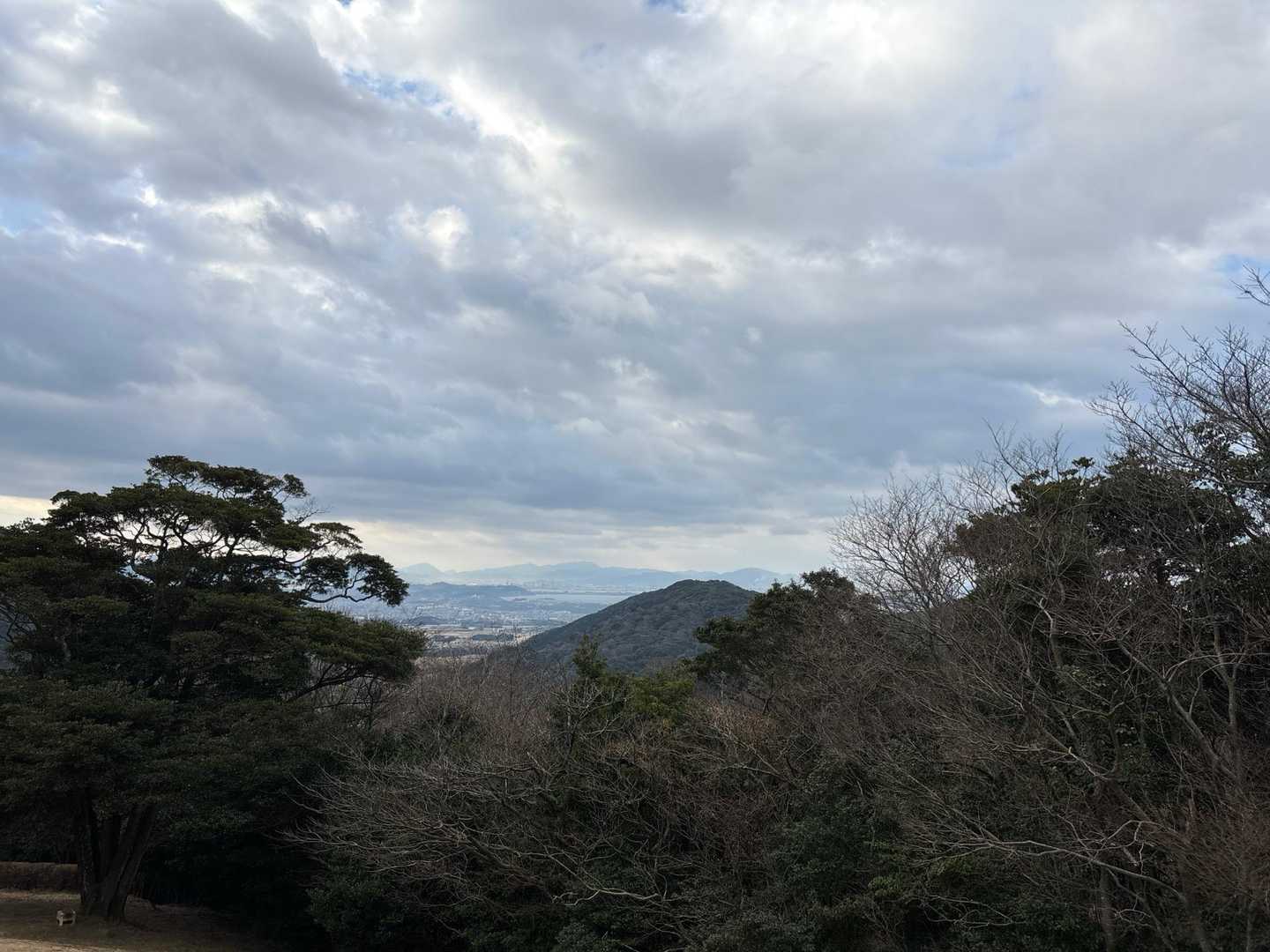 最初は曇り空