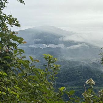 山頂神社に戻って…
朝靄？