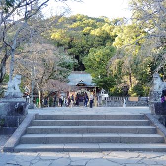 伊豆山神社。拝殿上の彫刻は波の伊八の作品、必見