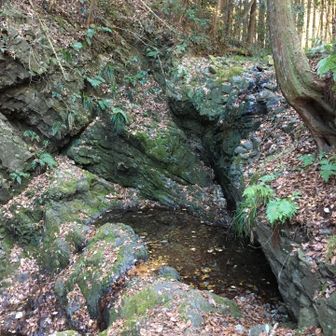 八王子城跡の御主殿の滝。残念ながら水は涸れていました。