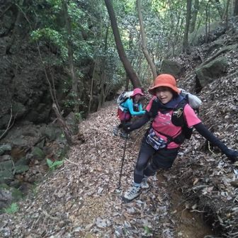 落ち葉🍂のトラバースの右側は谷底❗😱