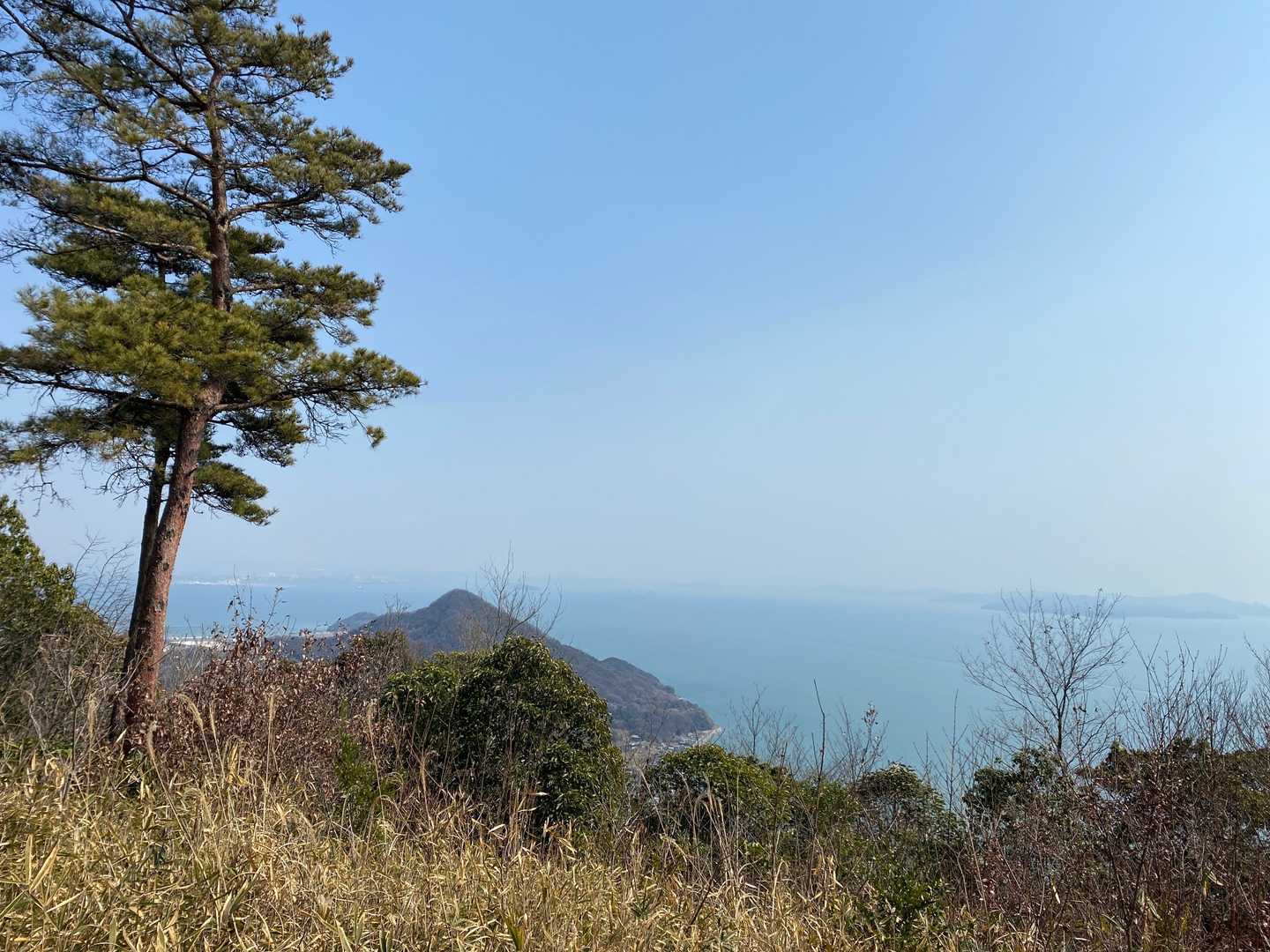 頂上到着。いい景色です。ベンチがあるのでここでお昼にします。