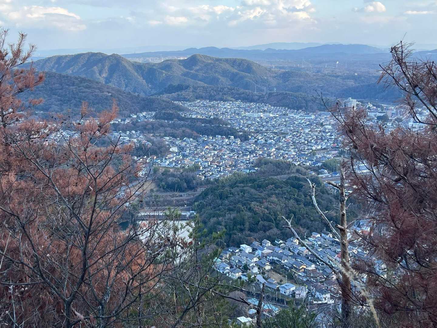 大平山291（左）と　継鹿尾山273（右）、鵜沼団地は家々がぎっしり