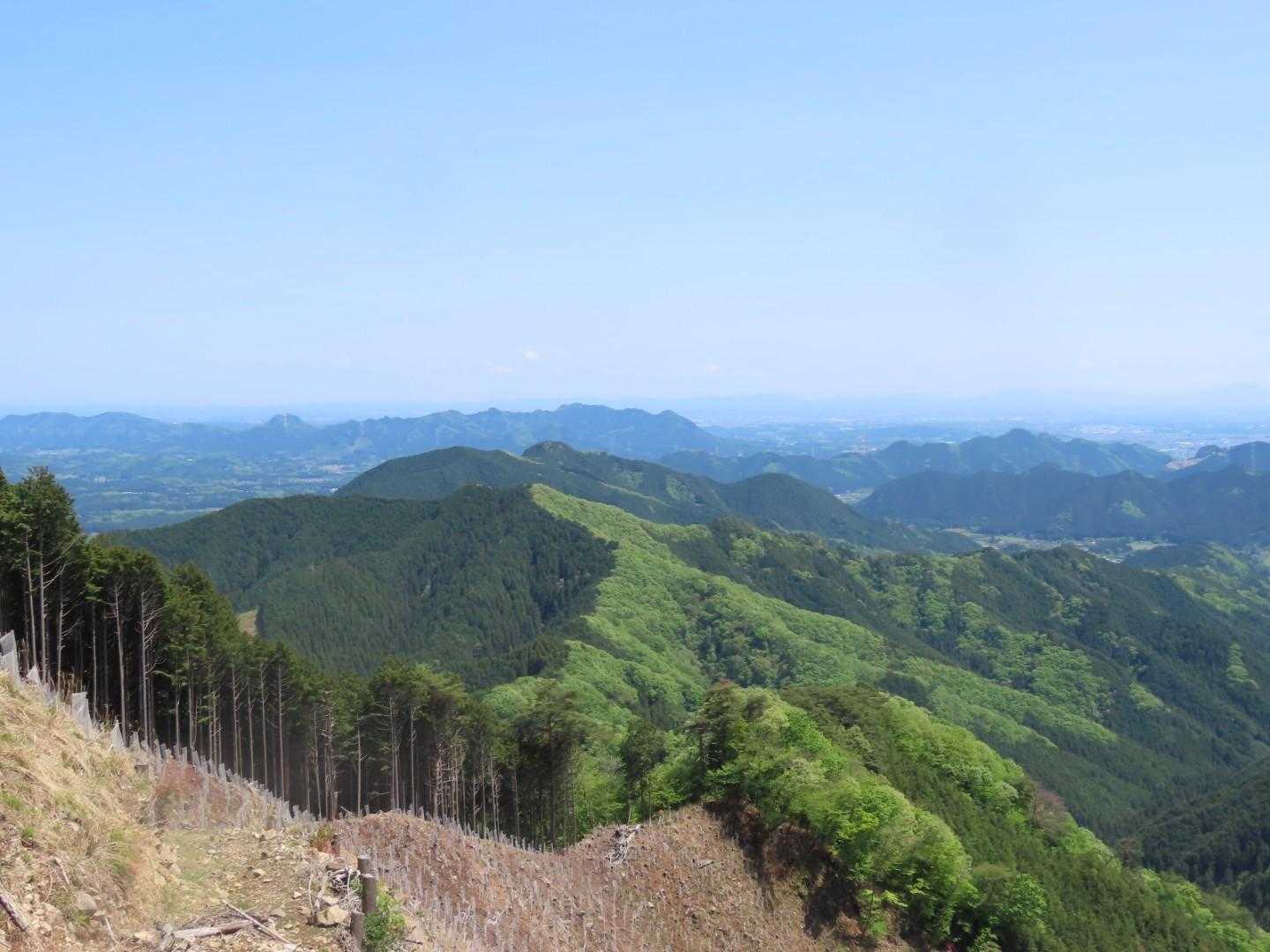 唐沢入へと向かう稜線と、その向こうに古賀志山が見えます。