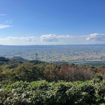 山頂から砺波平野を望む。

散居村の風景。