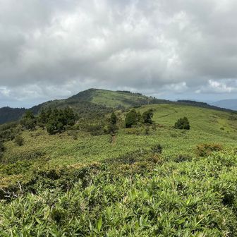 氷ノ山から山を越えて、歩いてきた道が見える😳
