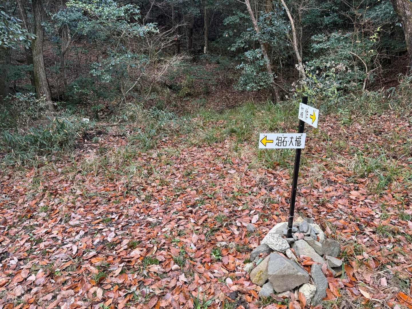 正面に小川があるので左方向に進み橋を渡ります
初めてここを訪れた時は、YAMAPでは直進するようになっていた(今は修正されています)ので前方の土手を降りて対岸に渡ってしまいました😞
帰る時に橋があるのに気がつきました😊
案内板があると初めての人は助かりますね👍