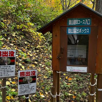 登山届けの半券を投函し下山