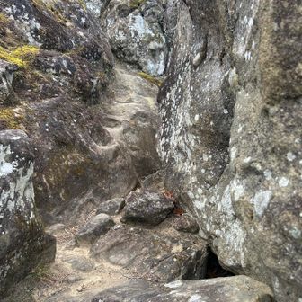 こんな岩の間を登る。